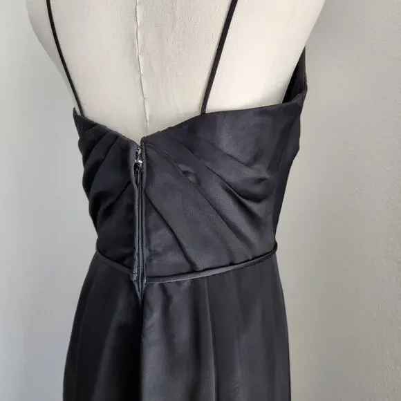 Morilee by Madeline Gardner Black Satin Mermaid Gown V Neck Maxi Dress M - Picture 9 of 14